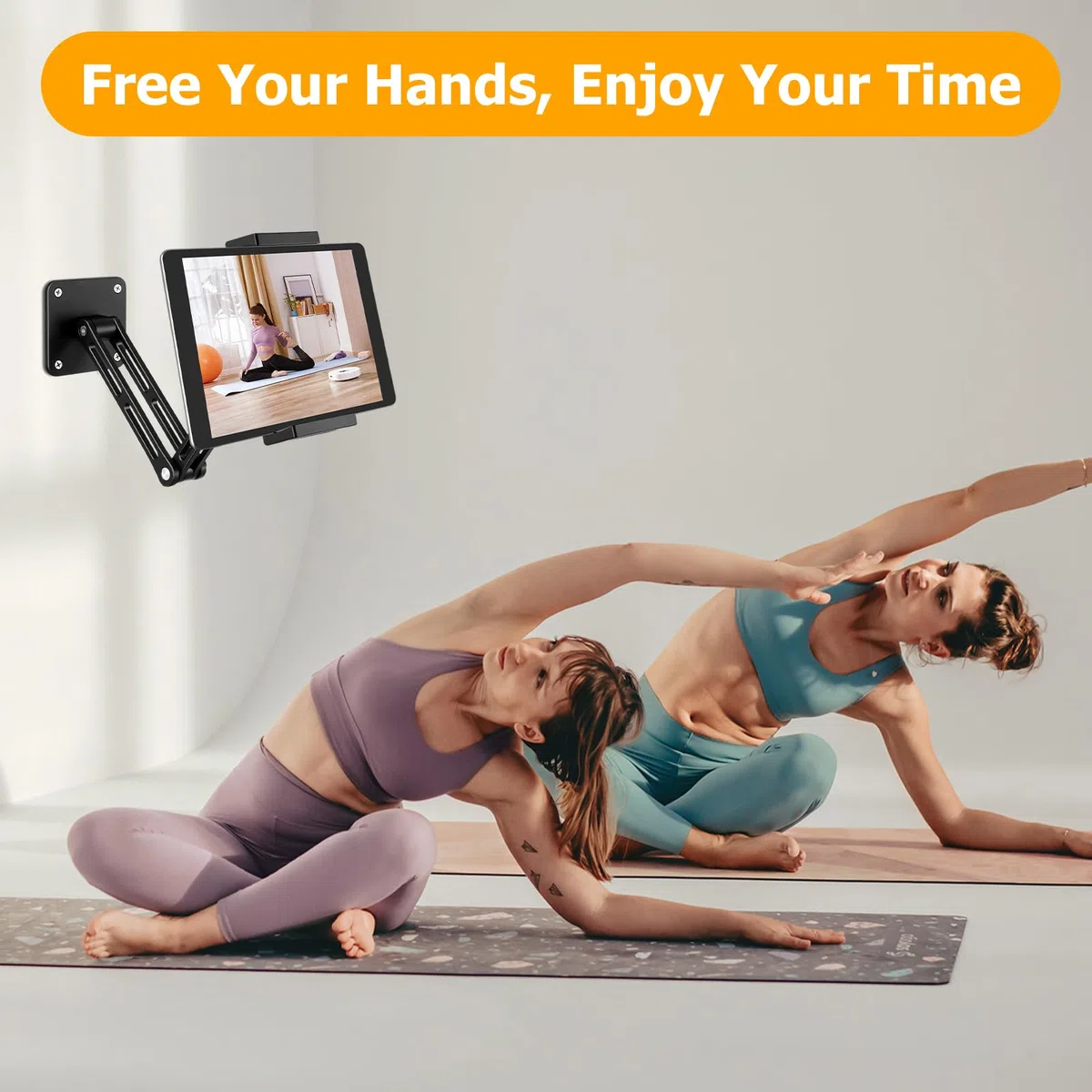 Soporte de pared para tableta, soporte de pared para iPad con brazo extensible y base de metal estable, altura ajustable y plegable, soporte de pared para iPhone, iPad Pro/Air/Mini, Galaxy Tab