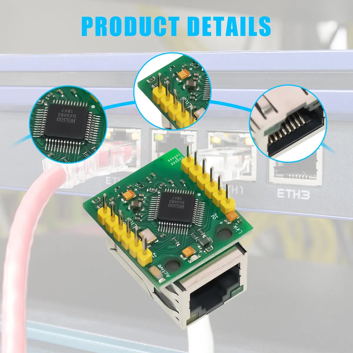 Leikurvo 2 Piezas USR-ES1 W5500 módulo de Red Ethernet SPI a LAN TCP IP STM32 Interfaz, convertidor Ethernet TCP/IP Mod Compatible WIZ820Io Interfaz 3.3V 5V