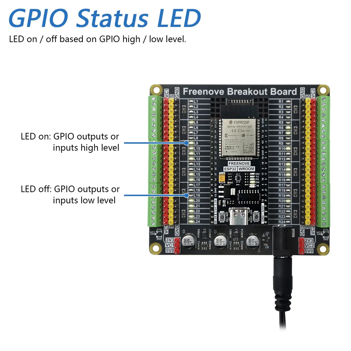 Freenove Universal Breakout Board Compatible with Arduino Nano Micro Raspberry Pi Pico 1 2 W ESP32 ESP8266, Terminal Block Shield Hat with Pin Header, GPIO Status LED, 5 V 3.3 V