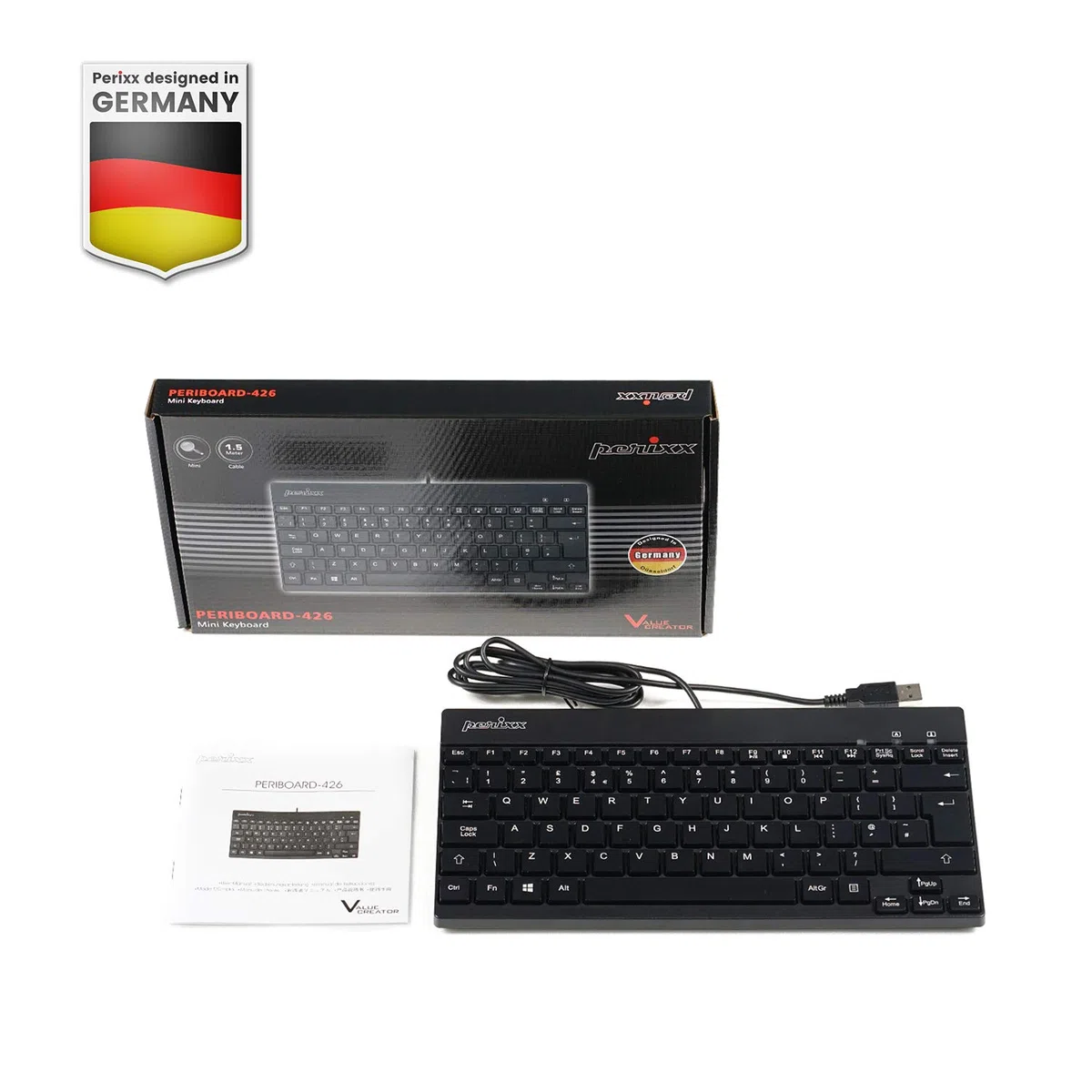 Perixx PERIBOARD-426 Mini Teclado de Perfil bajo con Cable USB, Negro, Layout Español