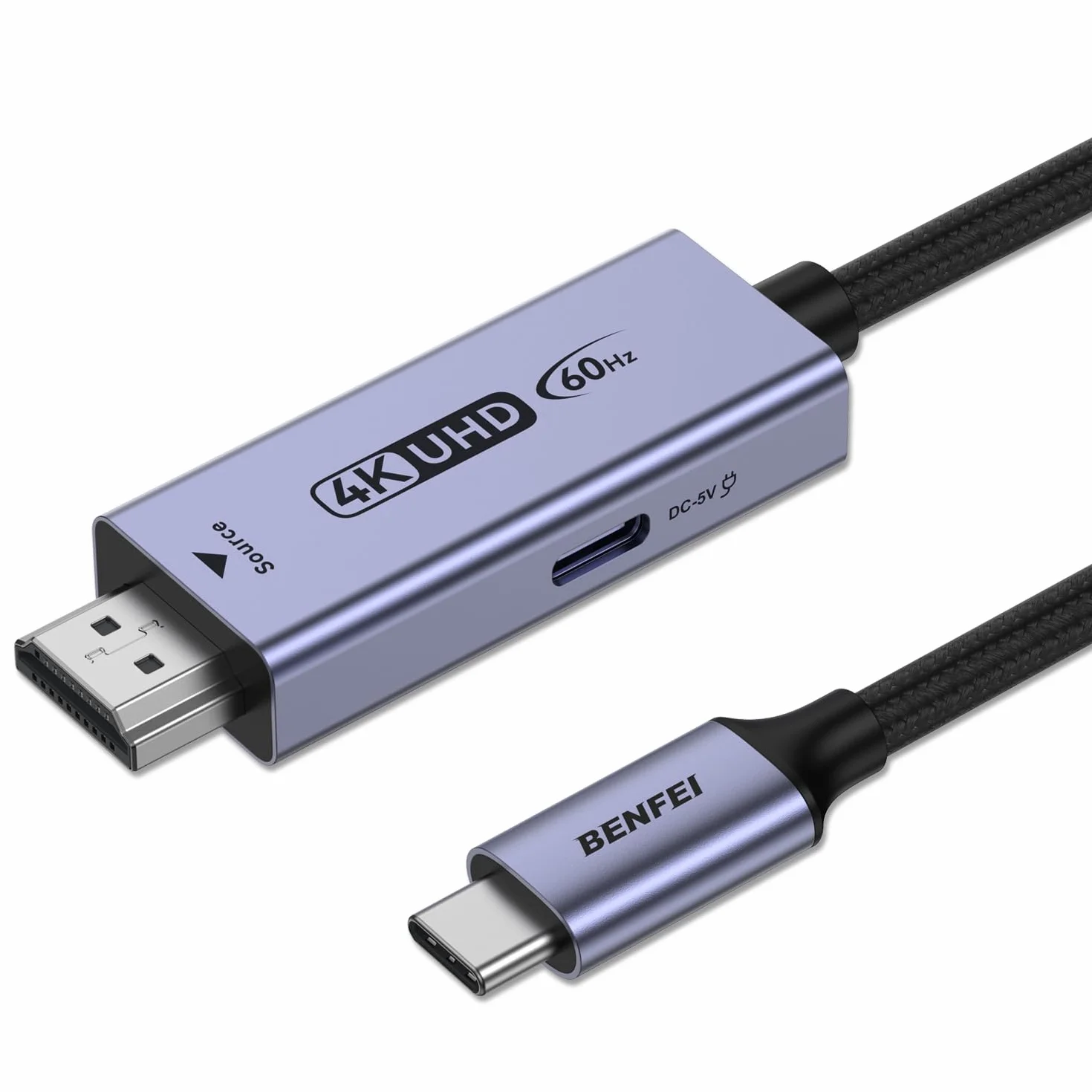 BENFEI Cable HDMI a USB C 1.8 Metro 4K@60Hz, Adaptador unidireccional HDMI (Fuente) a USB-C (Pantalla) para MacBook, Steam Deck, PS5/4, Nintendo Switch, AR/XR, monitores portátiles