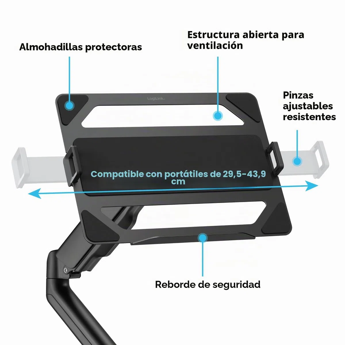 LogiLink BP0203 - Soporte para portátil para Brazo de Monitor, Apto para Dispositivos de 11,6 a 17,3 Pulgadas, máx. 9 kg