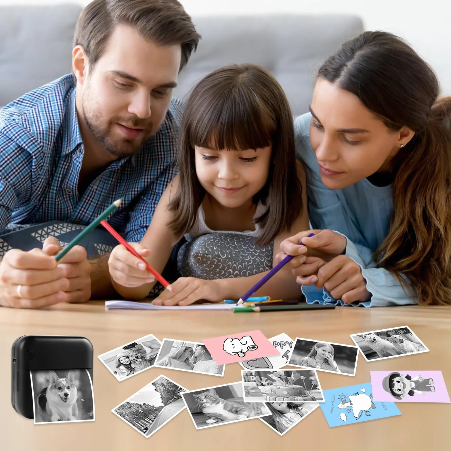 GuKKK Mini Impresora para Movil, Impresora Fotográfica, Portátil Mini Impresora Bluetooth Impresora Termica, Inalámbrico Impresora Térmica Con 13 Rolls of Paper, Movil Impresora Fotos, para Fotos Nota