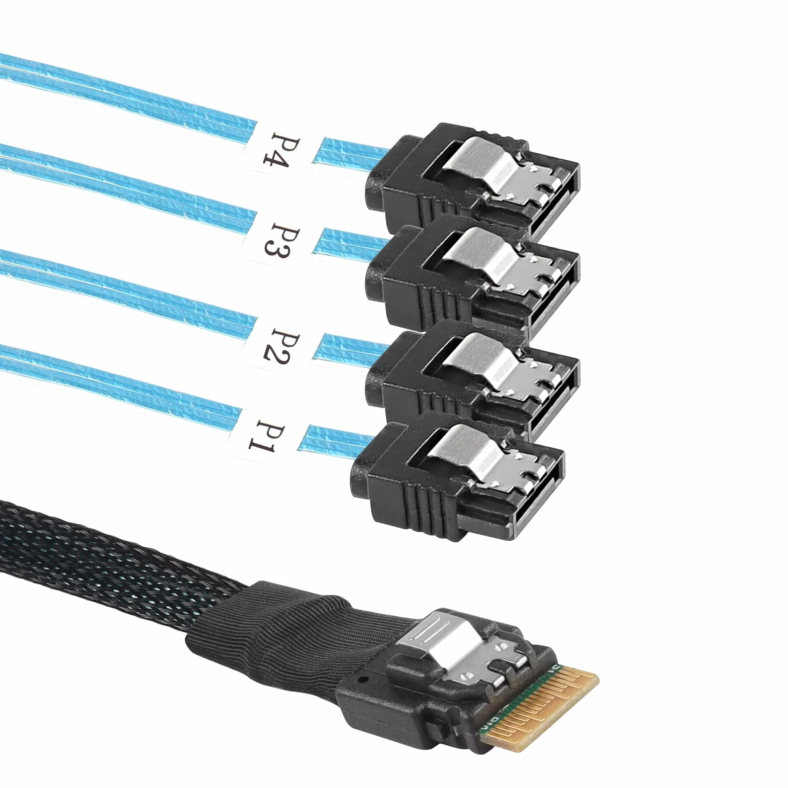 XMSJSIY Slimline SAS 4.0 SFF-8654 4i 38 pines host a SATA 7 pines X4 objetivo disco duro servidor cable de transferencia de datos para ordenador – 0,5 m / 1,64 pies