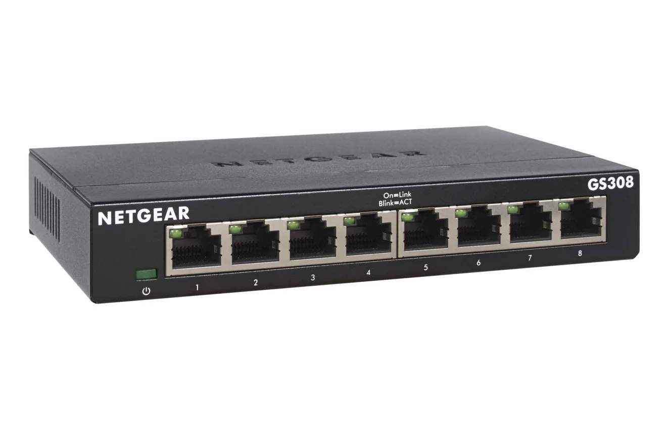 NETGEAR Switch Gigabit Ethernet no gestionado de 8 Puertos (GS308) | Plug and Play | Funcionamiento silencioso | Montaje en sobremesa o Pared