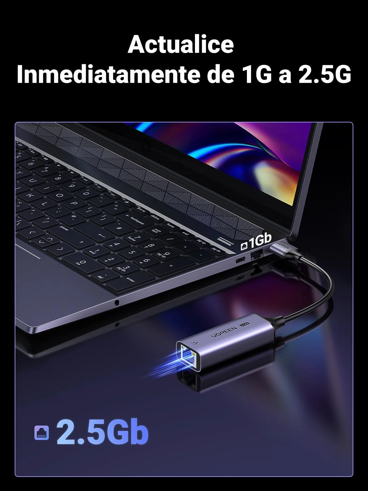 UGREEN 2.5G Adaptador Ethernet USB 3.0 a RJ45, Tarjeta de Red 2500 Mbps Convertidor LAN Aluminio Plug and Play en Windows 11 MacOS Compatible con PC Portátil Enrutador NAS