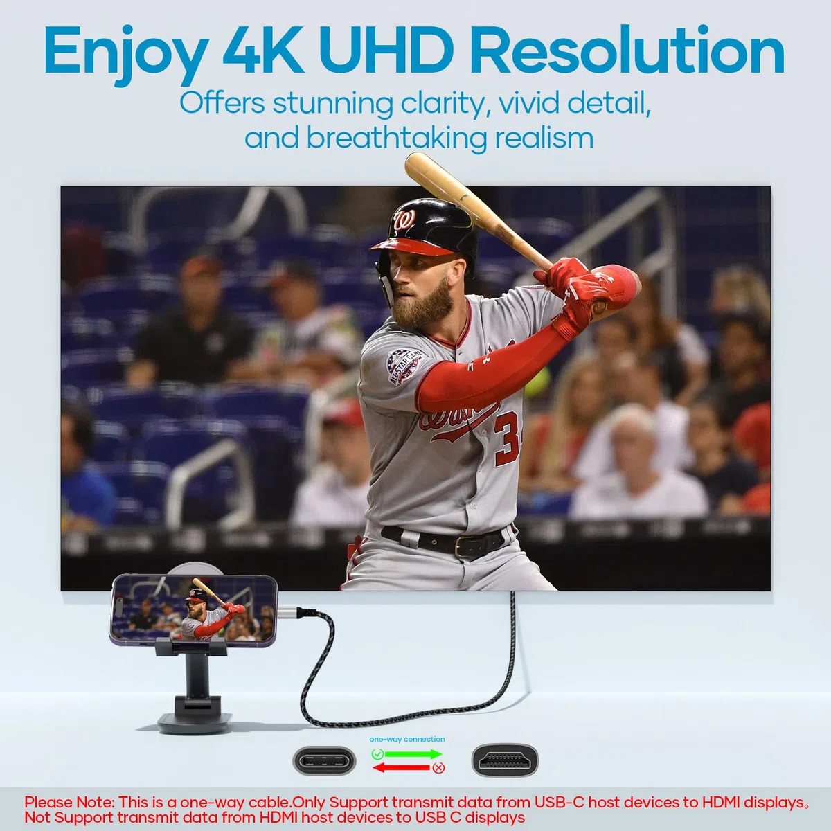 Cable HDMI a USB C 3 Metros, Cable USB C a HDMI 4K UHD Thunderbolt 4/3 Tipo C a HD-MI Kable Compatible con i Phone 15/16 Pro, Mac-Book Pro/Air, i Pad Pro, Sam-sung Galaxy S24/S23, Gris, 3m