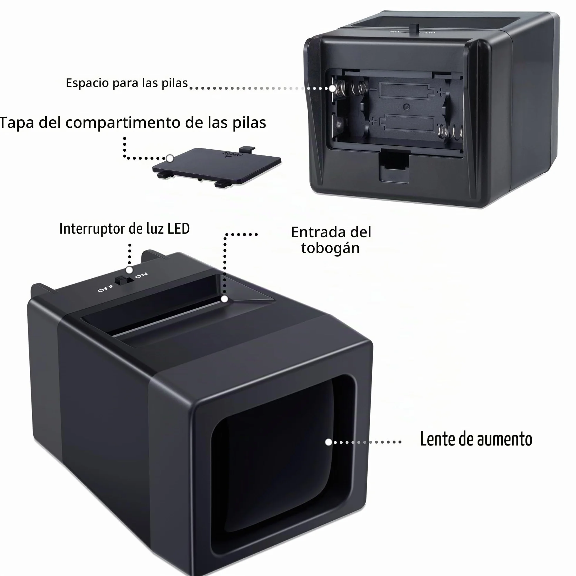 Proyector de Diapositivas de 35 mm y Visor con 2 aumentos y iluminación LED para Diapositivas Antiguas y Negativos de 35 mm (Incluye 2 Pilas AA)
