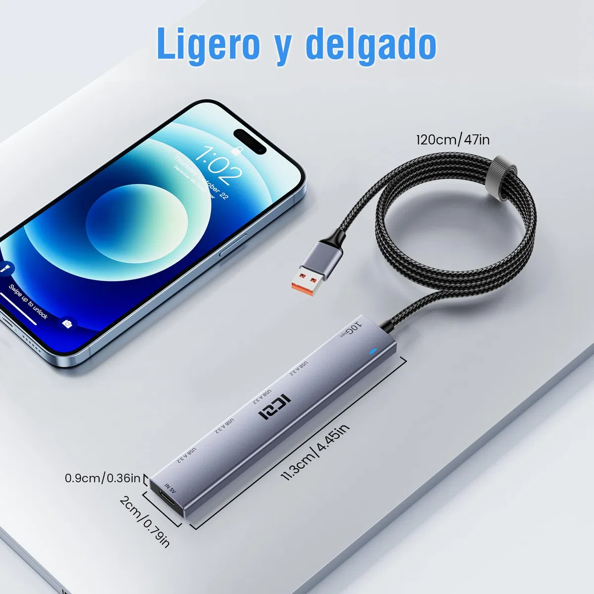 ICZI Hub USB 3.2 - Distribuidor de 4 Puertos 10 Gbps, Compatible con Mac Mini, iMac, portátiles y Ordenadores