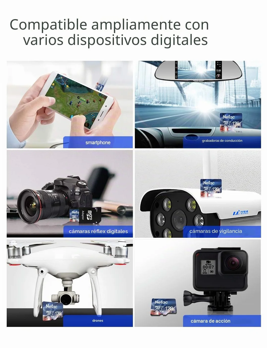 Netac 128 GB Tarjeta Micro SD MicroSDXC, Tarjeta MicroSDXC, A1, U3, C10, V30, UHS-I, hasta 100 MB/s de Lectura para Teléfono, Videocámara, Nintendo Switch, Teléfono Inteligente, Tableta