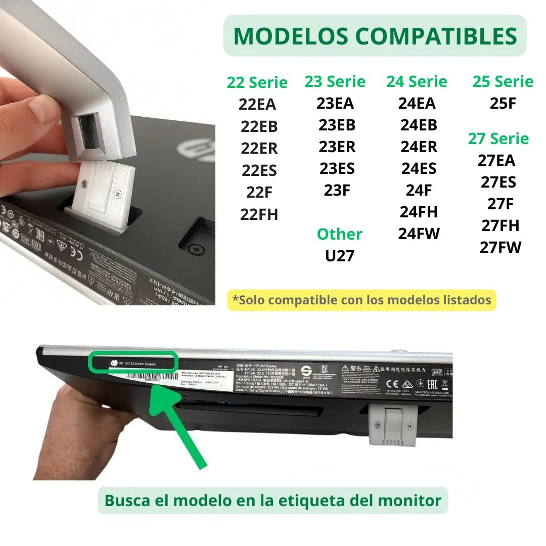 Adaptador VESA Compatible con Monitor HP (22F, 22ES, 22EA, 24F, 24FW, 24ES, 24EA, 27F, 27FW, 27ES, 27EA) Adaptador para Brazo o Soporte de Monitor – Incluye Tornillos