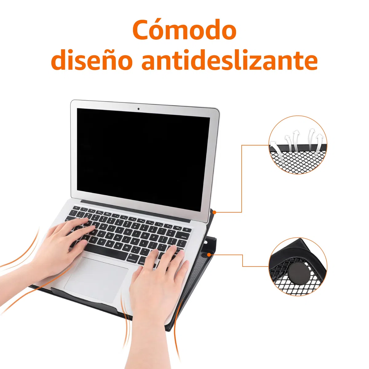 Amazon Basics Soporte Ergonómico Ventilado para Laptop, Ajustable en 7 Niveles, Malla de Acero para Enfriamiento, para Visualización y Tipeo Básico, Compatible con Laptops de 10 a 17,3 Pulgadas, Negro