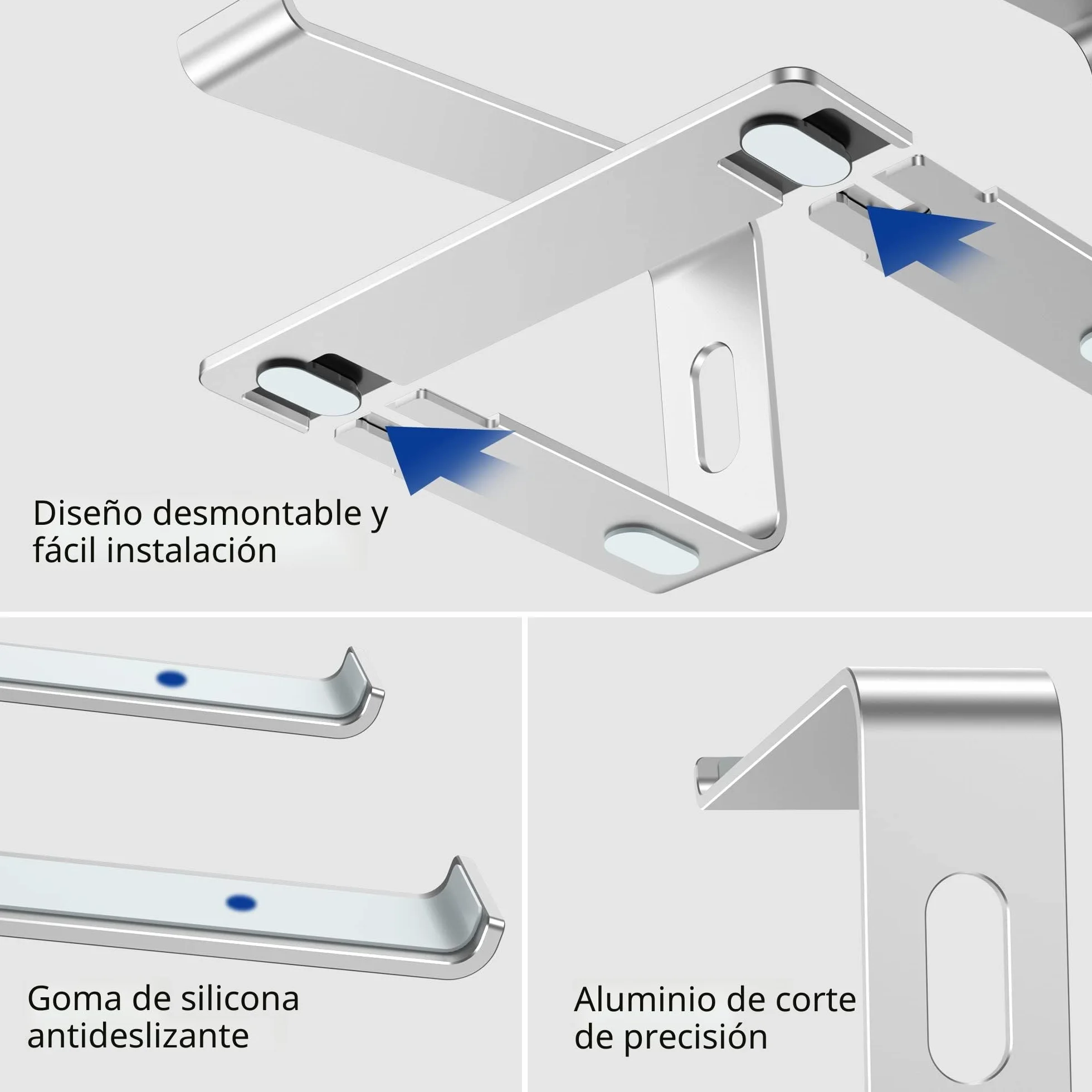 BESIGN LS03S Soporte Portátiles, Soporte de Aluminio Ergonómico para Portátiles Compatible con 10-15,6", Metal Plata