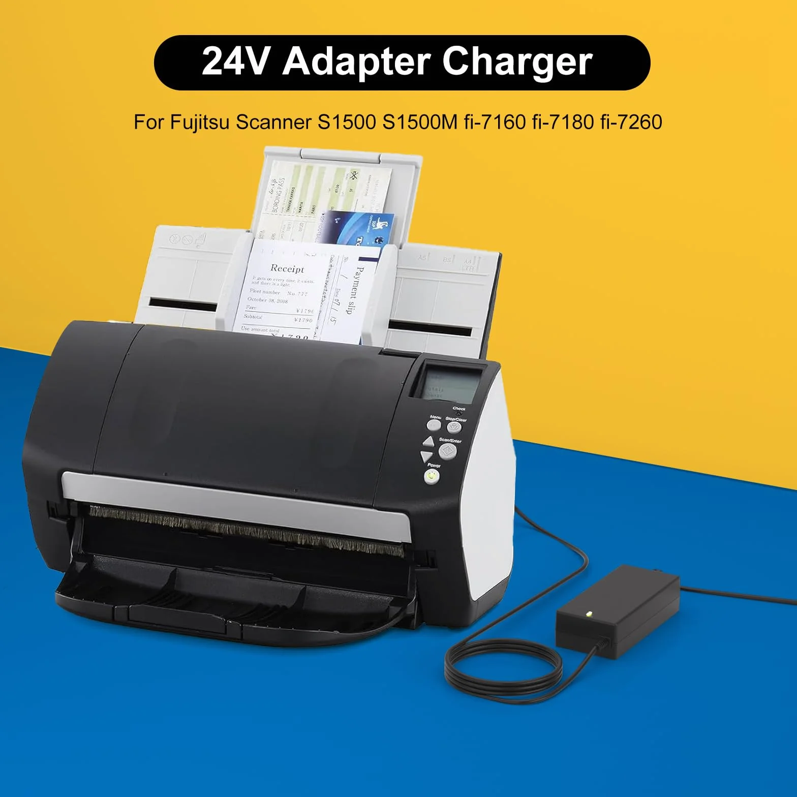 Cargador Adaptador de 24 V Compatible con Fujitsu Scanner S1500 S1500M fi-7160 fi-7180 fi-7260 fi-7280 fi-5120C fi-6110 fi-6140 fi-6230 fi-6240 Document Scansnap
