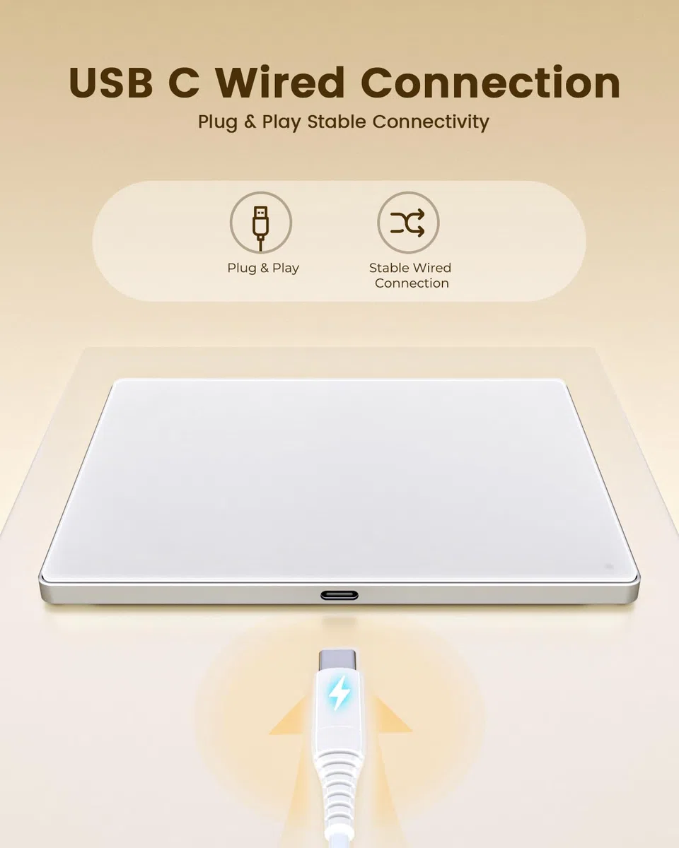 seenda Touchpad para Mac y Windows, Touchpad de Alta Precisión con Superficie de Vidrio y Base de Metal, Touchpad con Modo Doble con Cable para MacBook/PC/Portátil (Blanco)