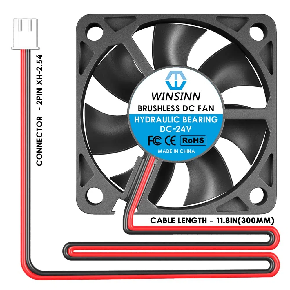 WINSINN Ventilador 50mm 24V - Rodamiento Hidráulico 6000 RPM 5010 Refrigeración para Equipos Industriales/Servidores/Routers, Cable 30cm XH2.54-2PIN, Sin Escobillas (5 Piezas)