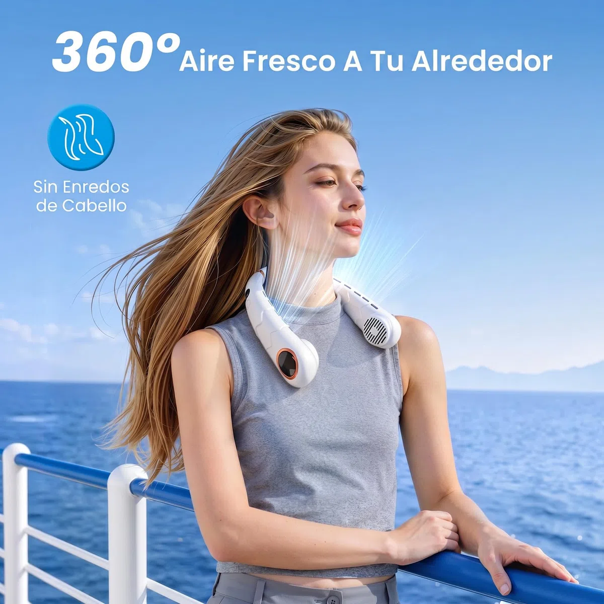 SHINER Ventilador de Cuello Portátil, Mini Ventilador Cuello Silencioso Recargable por USB con Pantalla LCD, Flujo de Aire Envolvente de 360°, 3 Velocidades, Ideal Para la Oficina, Viajes y Deportes