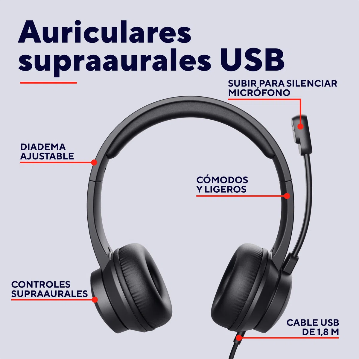 Trust Roha II USB Auriculares con Micrófono PC Ligero On Ear, Diadema Ajustable, Control de Volumen Supraaural, Cable de 1,8 m, Cascos per Oficina Ordenador Portátil Laptop Zoom Teams - Negro