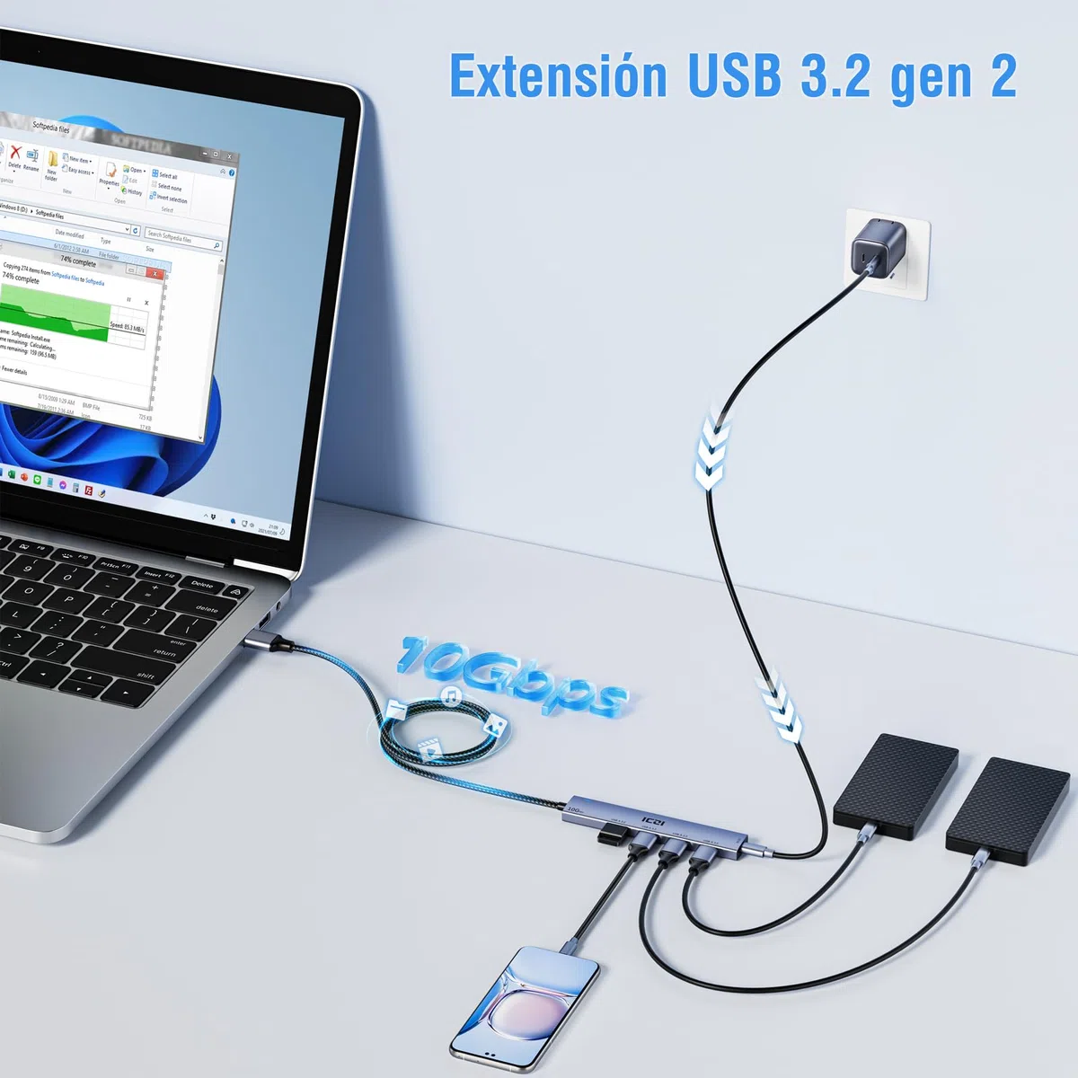 ICZI Hub USB 3.2 - Distribuidor de 4 Puertos 10 Gbps, Compatible con Mac Mini, iMac, portátiles y Ordenadores