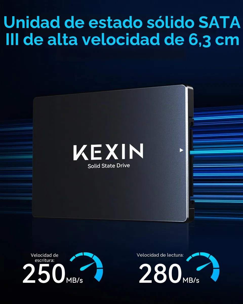 KEXIN SSD Interno SATA III de 2,5 Pulgadas, 64 GB: hasta 280 MB/s de Lectura y 250 MB/s de Escritura, SSD de Alta Velocidad para portátiles y PC de sobremesa