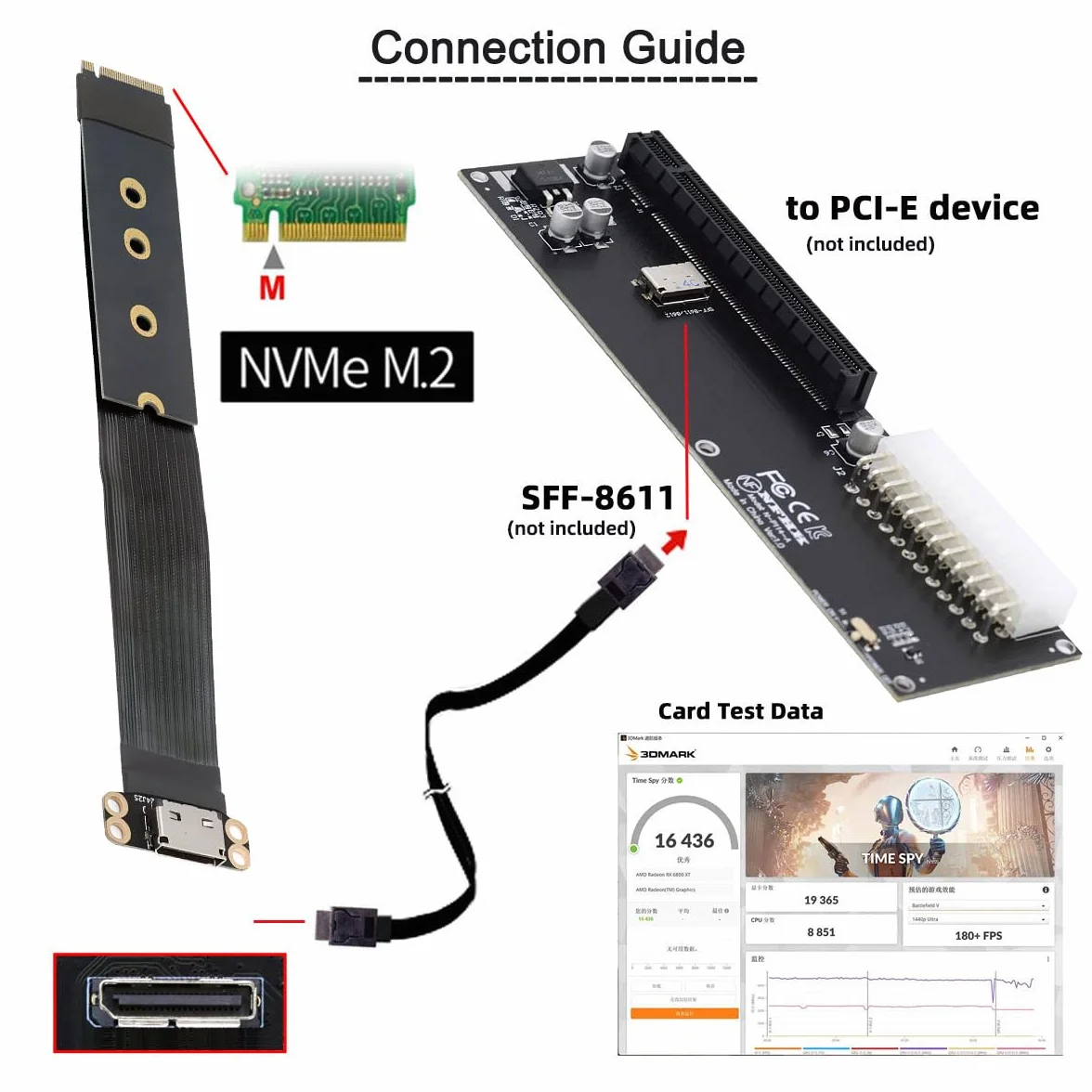 Cable host 2280 NGFF PCI-E4.0 M.2 M-key a Oculink SFF-8612 SFF-8611 de 15 cm para NVME U.2 SSD Egpu