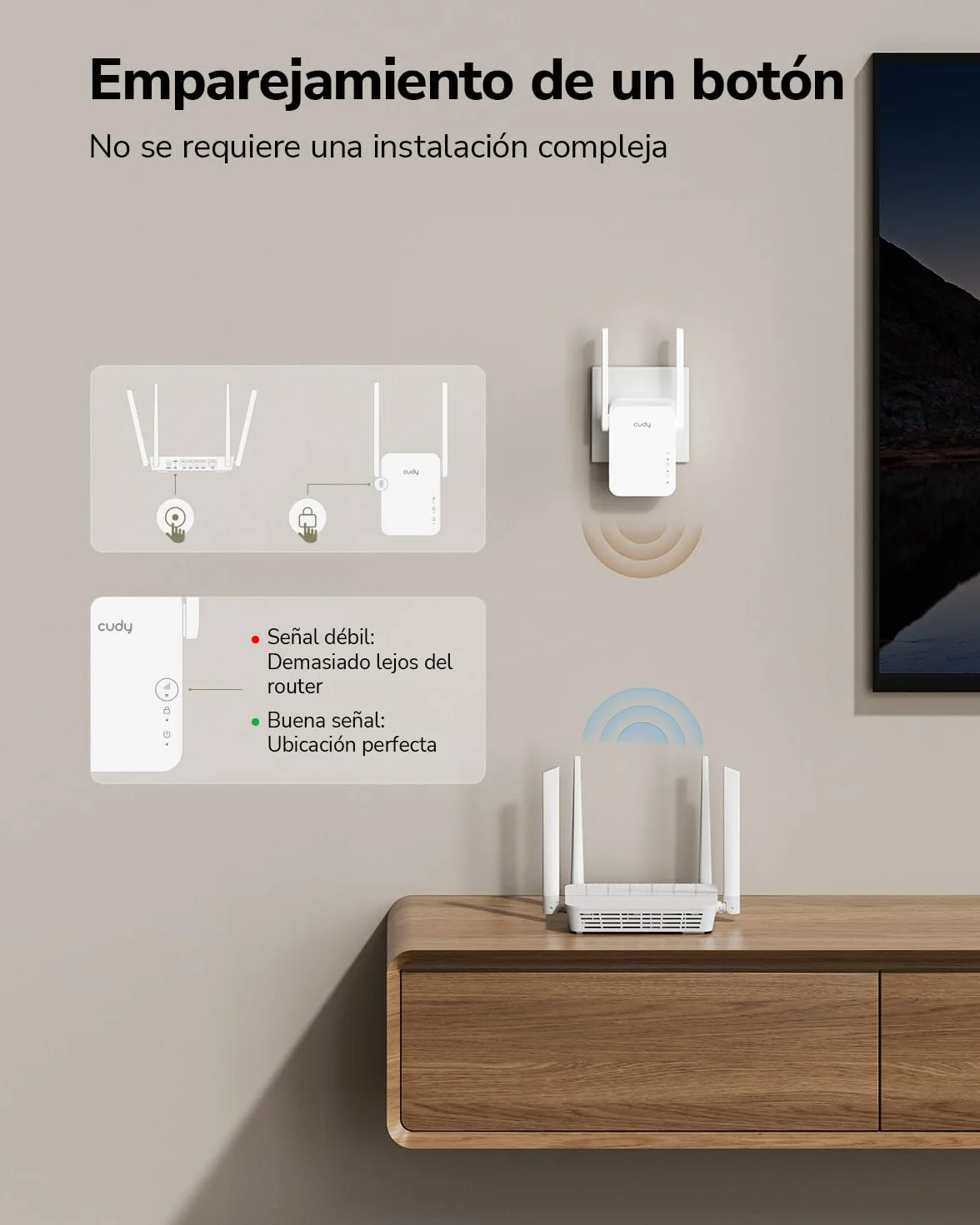 Cudy AC1200 Mesh- Repetidor de WiFi Mesh1200Mbps 5GHz/2.4GHz, Amplificador WiFi Extensor con Enchufe, Indicador de Señal, Antenas Internas, Blanco RE1200