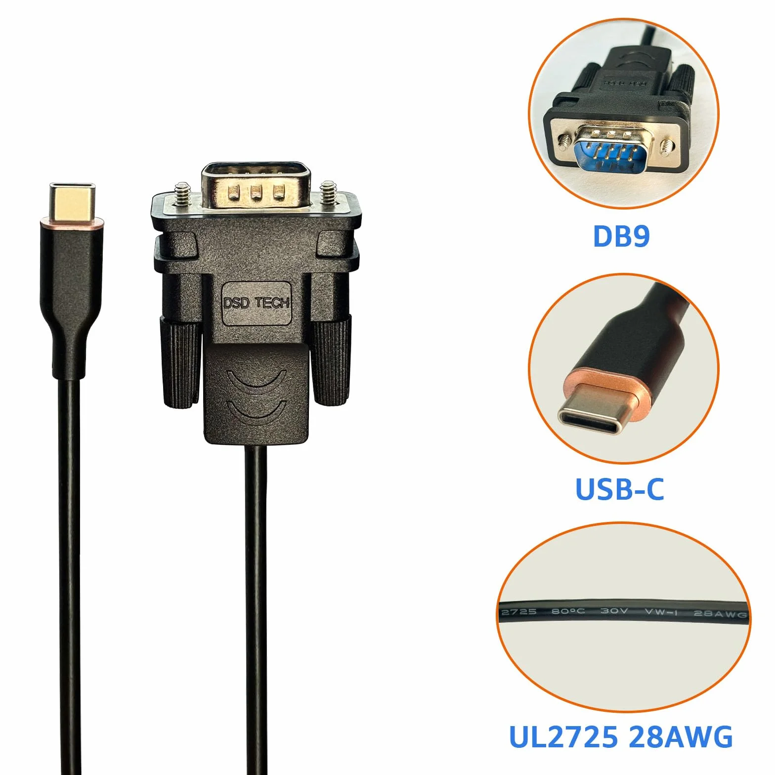 DSD TECH SH-RS232M Cable serie USB-C a RS232 DB9 con chip FTDI para Windows Linux Mac