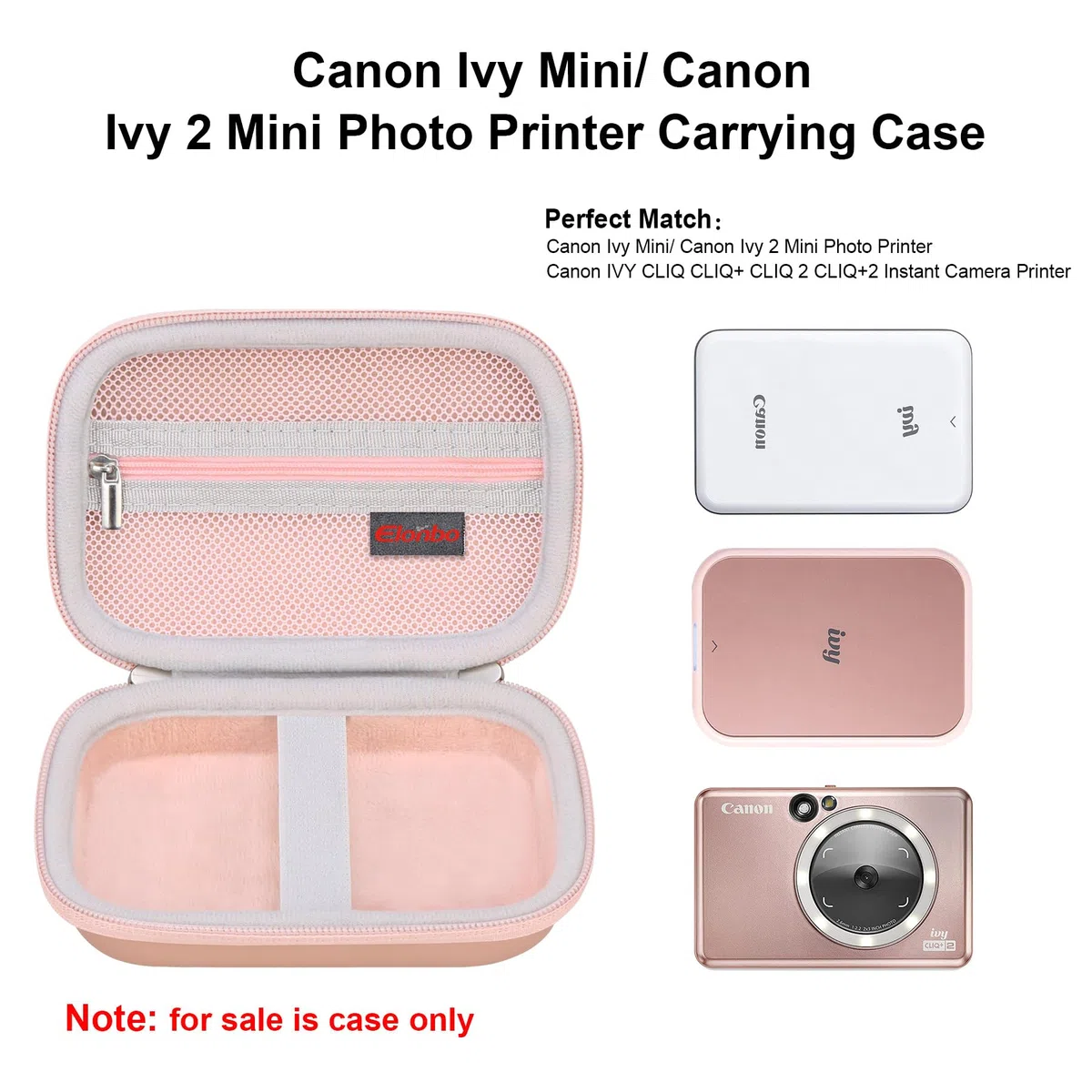 Elonbo Maleta de Mini Impresora fotográfica Ivy Mini/Ivy 2, Impresora de Cámara instantánea Bluetooth portátil Ivy cliq + cliq 2 cliq + 2, Oro Rosa