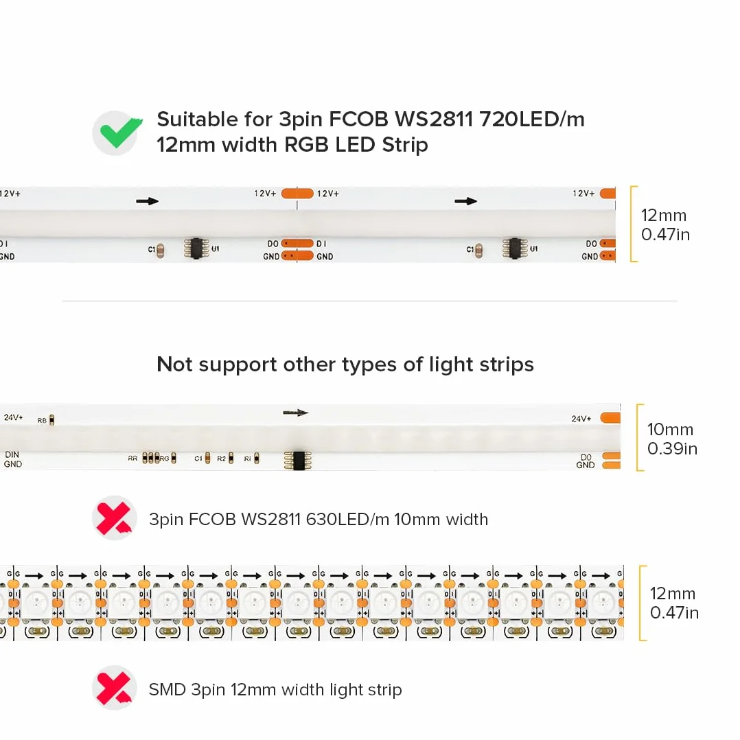SEZO Juego de Conectores LED FCOB RGB IC de 3 pines 12mm 24 Unidades Transparente sin Soldadura Placa a Bordo Conector de Cable + 8 Cables de Extensión de 15cm de Largo 22 AWG