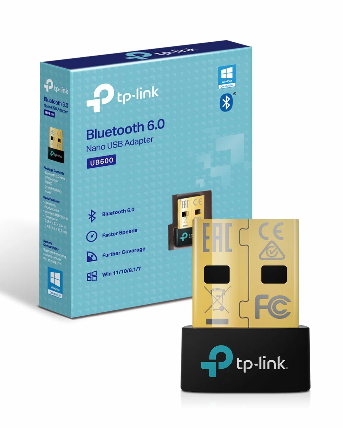 TP-Link UB600 - Adaptador Bluetooth 6.0 para PC, USB Bluetooth Stick para ratón/Teclado/Auriculares/teléfono Celular/Controlador, Plug & Play, Solo para Windows 11/10/8.1/7