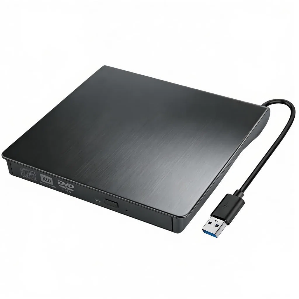 Grabadora CD DVD Externo USB 3.0 y USB-C Lector CD Externo y Grabadora DVD/CD +/-RW para PC y Portátil Slim con Cable Integrado Plug & Play 8X/24X Windows 11/10/8/7 MacOS Linux