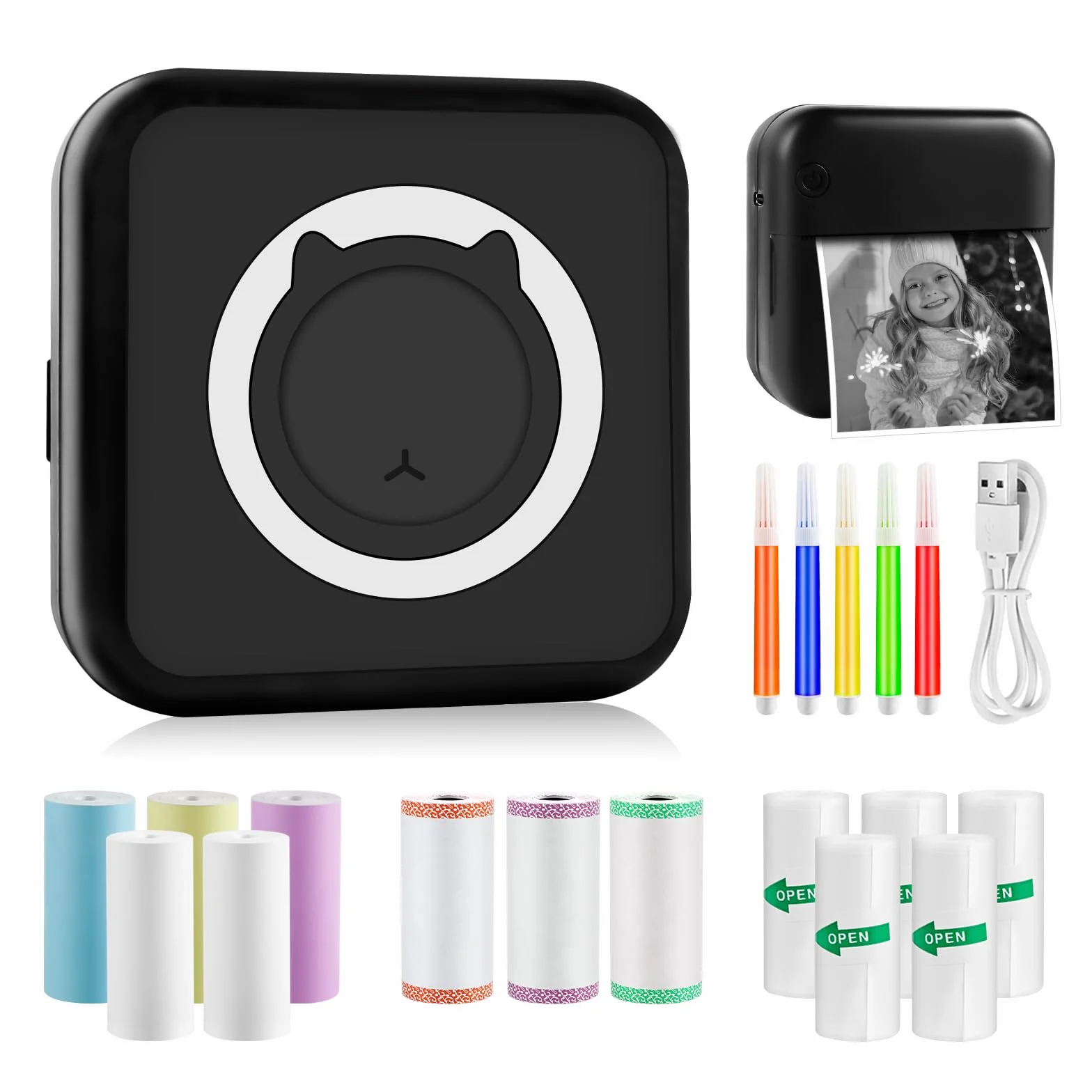 GuKKK Mini Impresora para Movil, Impresora Fotográfica, Portátil Mini Impresora Bluetooth Impresora Termica, Inalámbrico Impresora Térmica Con 13 Rolls of Paper, Movil Impresora Fotos, para Fotos Nota