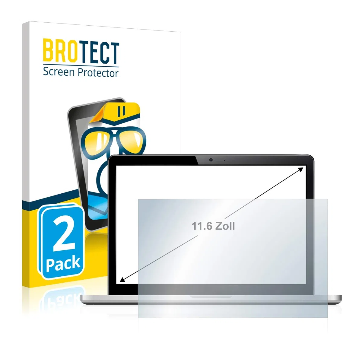 BROTECT 11.6" Protector Pantalla para Portátiles con 11,6 Pulgadas (29.5 cm) [256 x 144 mm, 16:9] (2 Unidades) Protector Transparente