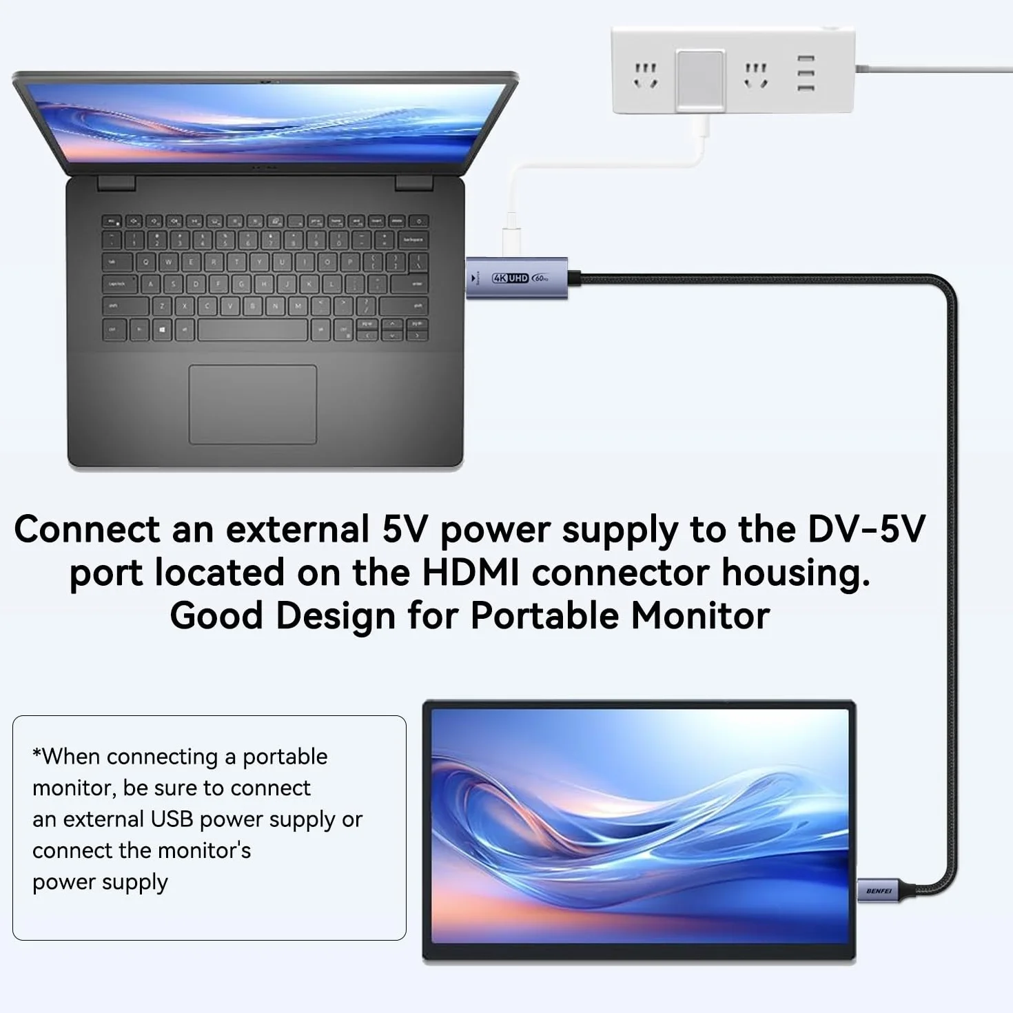 BENFEI Cable HDMI a USB C 1.8 Metro 4K@60Hz, Adaptador unidireccional HDMI (Fuente) a USB-C (Pantalla) para MacBook, Steam Deck, PS5/4, Nintendo Switch, AR/XR, monitores portátiles