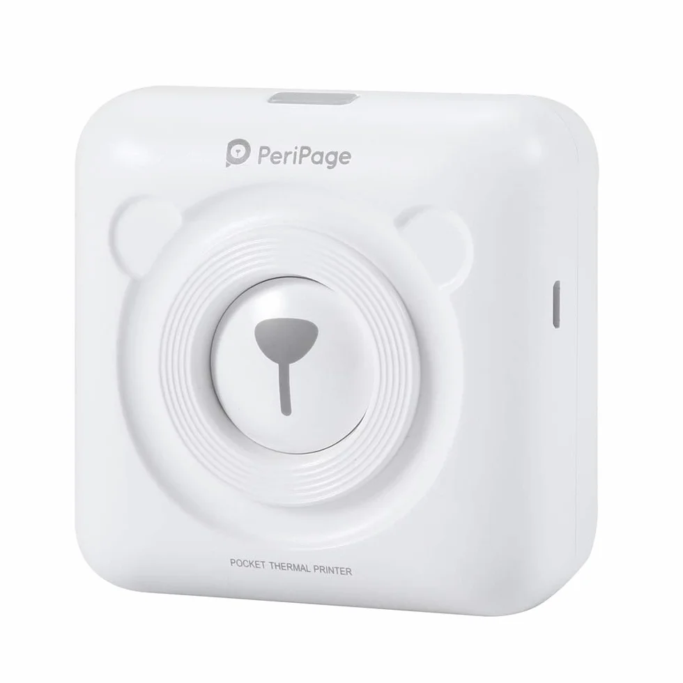 Impresora fotográfica Bluetooth portátil + Estuche protector + 1 rollo de papel sin tinta de bolsillo Peripage de impresión térmica (Blanco)