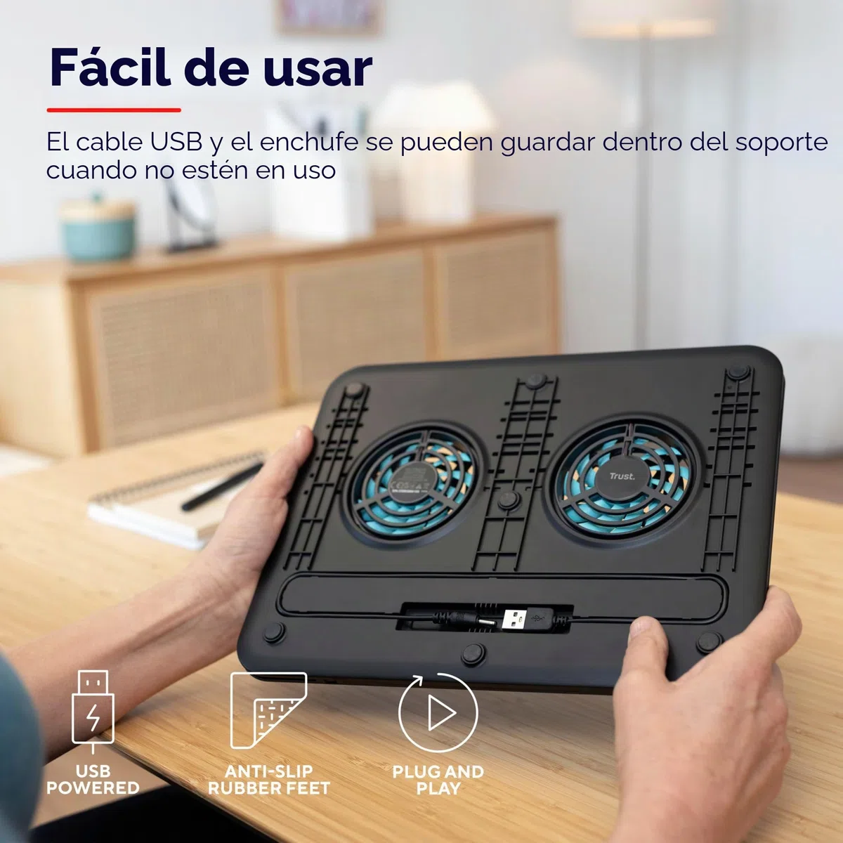 Trust Cyclone Base de Refrigeración para Portátil 16", 2 Ventiladores Laptop Stand, Soporte de Ordenador Portátil con Altura Ajustable, Base Portátil para Notebook Macbook Lenovo DELL HP