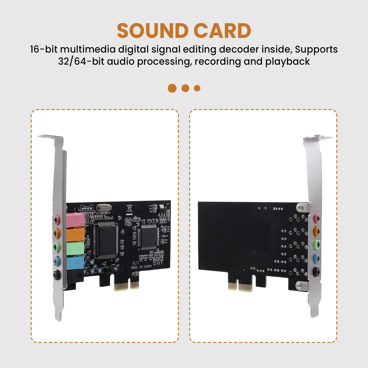 Tarjeta de Sonido Interna 5.1 para 10 con Soporte de Perfil Bajo, PCI-E EstéReo 3D, Tarjeta de Sonido PCI de 32/64 bits con Chip CMI8738