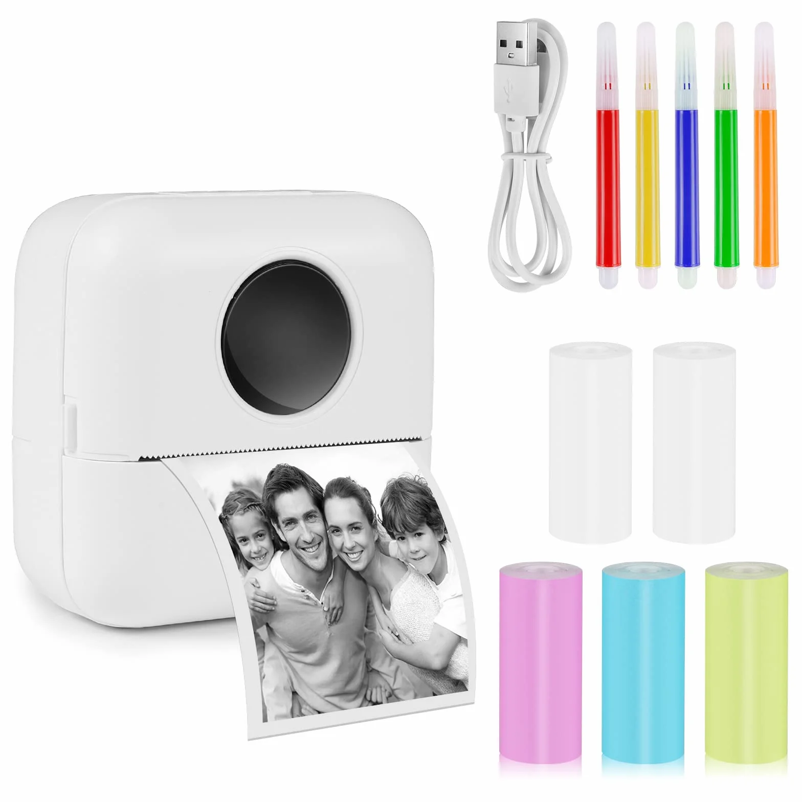 GuKKK Mini Impresora para Movil, Impresora Fotográfica, Portátil Mini Impresora Bluetooth Impresora Termica, Inalámbrico Impresora Térmica Con 13 Rolls of Paper, Movil Impresora Fotos, para Fotos Nota