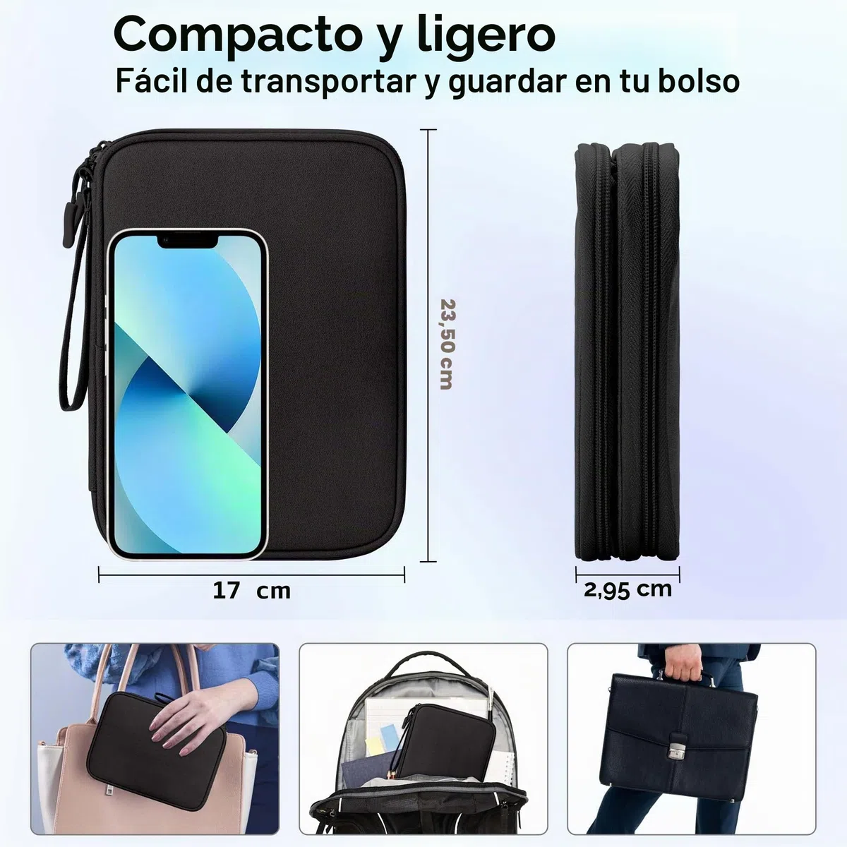 Arae Organizador de Cables para Viaje con Doble Capa - Bolsa Técnica Impermeable para Cargadores, Teléfonos, Auriculares, Tarjetas | Travel Essentials para Viajes Accesorios, L, Negro