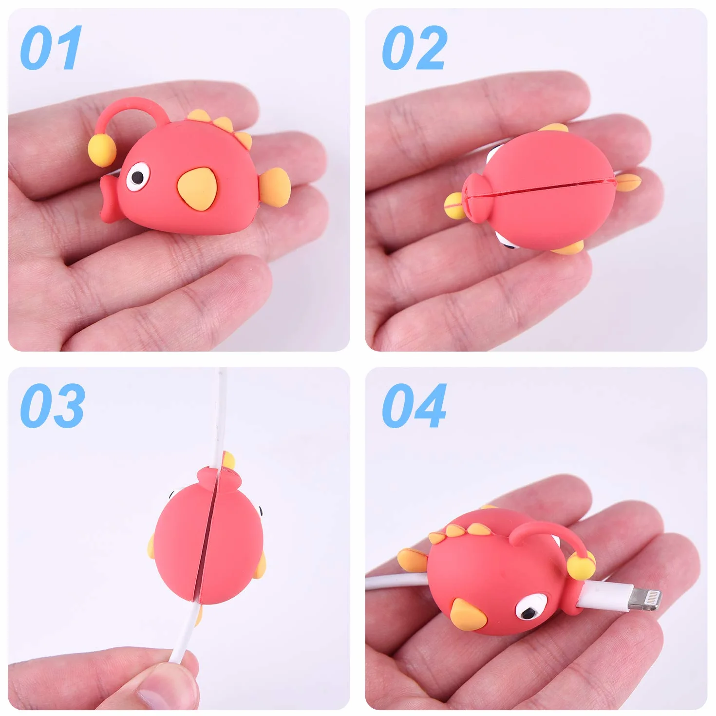 TUPARKA 18 Pcs Protector de Cable de Cargador,Cable USB Lightning, Fish Dinosaur Animals Protector de Cable para iPhone iPad,Todos los Móviles
