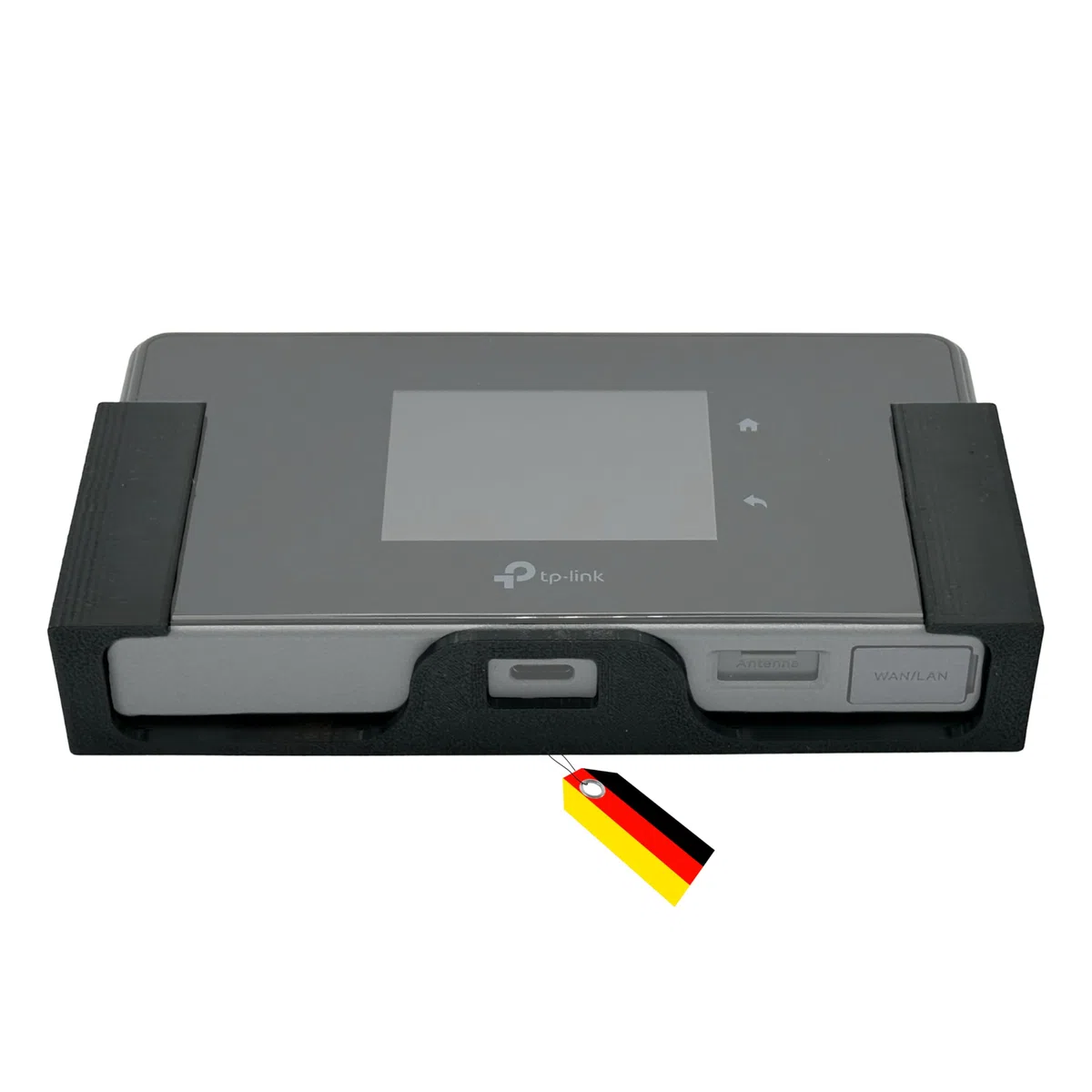 Soporte de pared para router TP-Link M8550 5G, montaje en pared y mesa, o en caravanas de plástico negro, fabricado en Alemania.