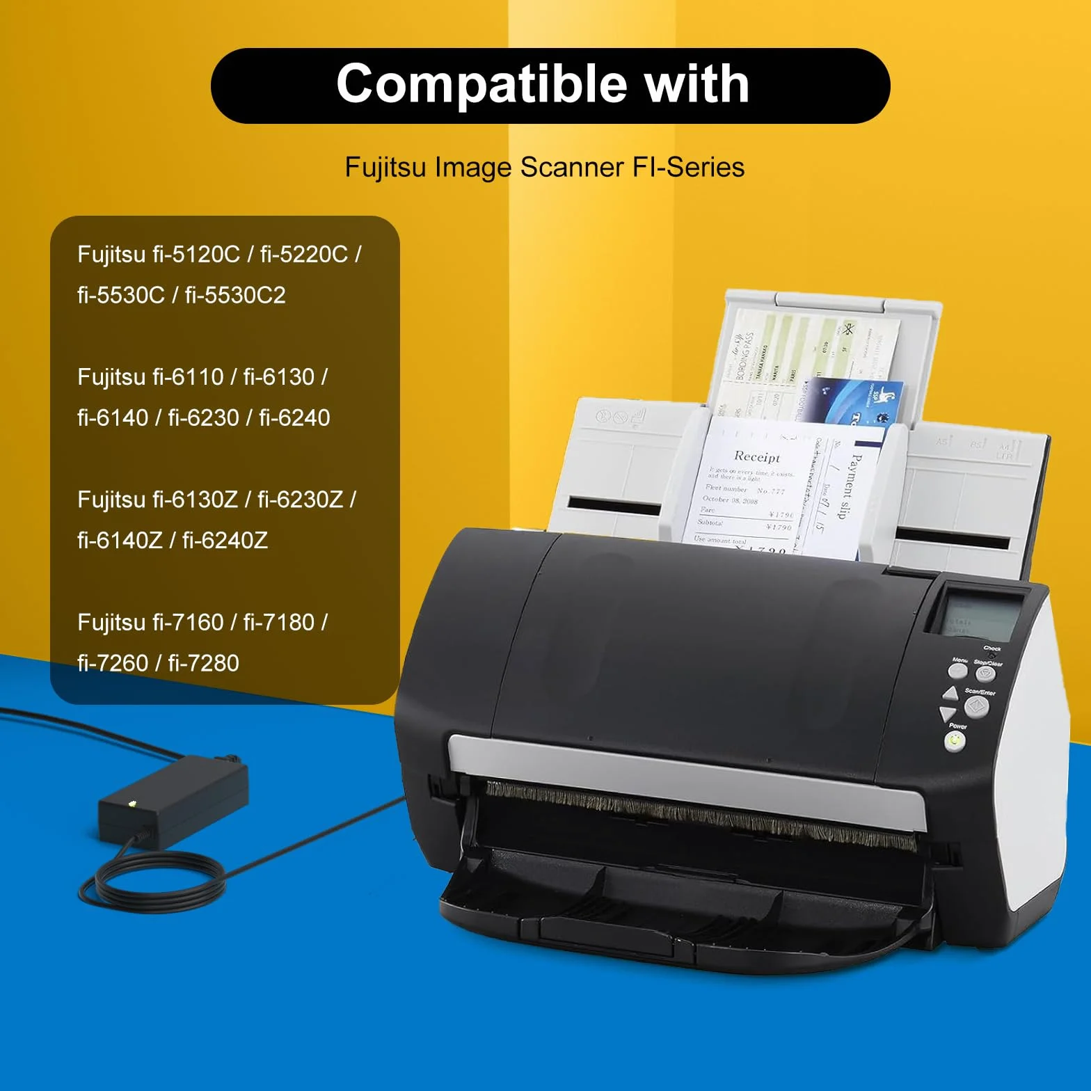 Cargador Adaptador de 24 V Compatible con Fujitsu Scanner S1500 S1500M fi-7160 fi-7180 fi-7260 fi-7280 fi-5120C fi-6110 fi-6140 fi-6230 fi-6240 Document Scansnap