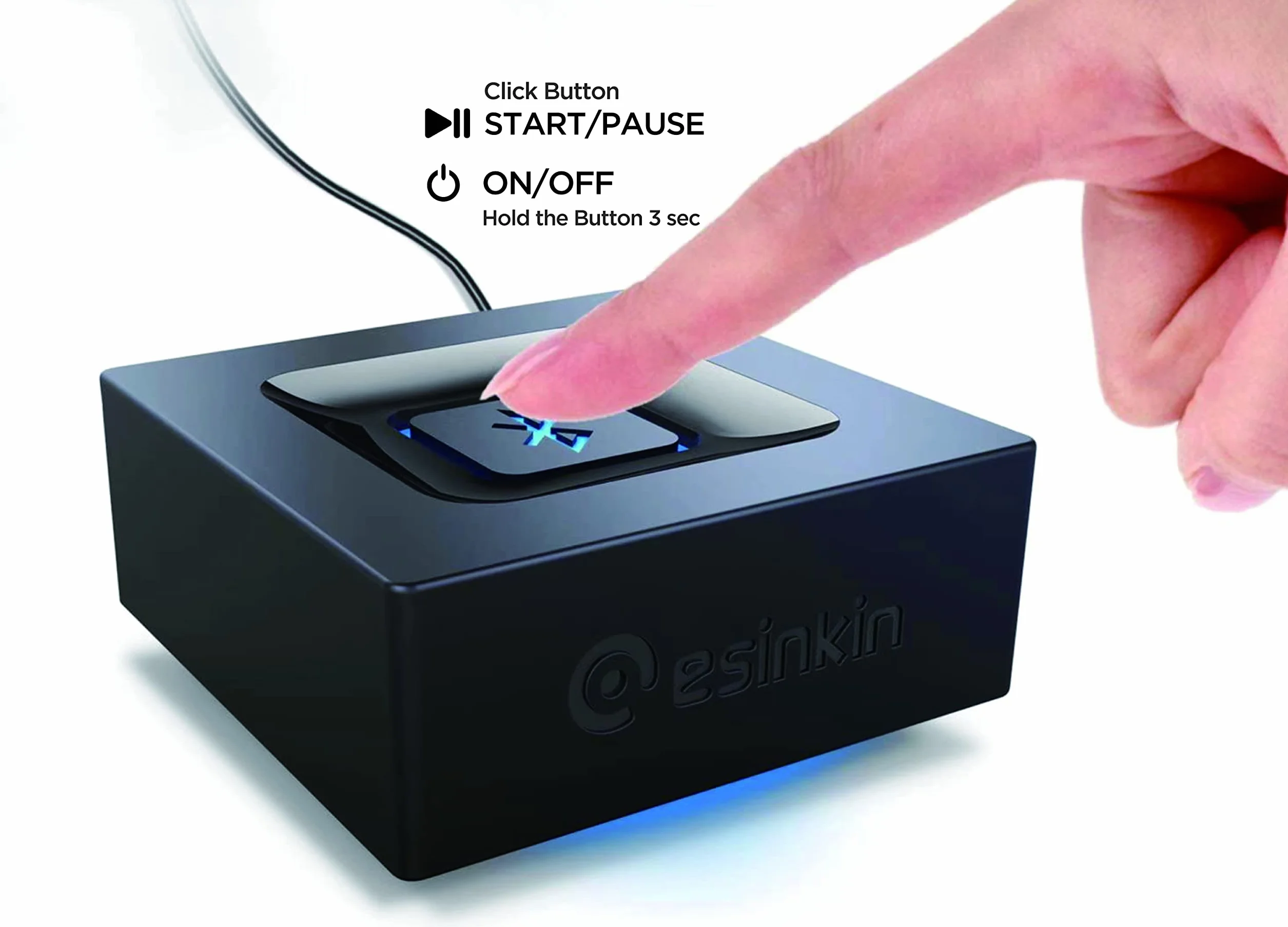 esinkin Receptor de Audio Inalámbrico, Adaptador Bluetooth para PC/Mac/Smartphone/Tablet/Receptores AV/Coche, Salidas 3.5 mm y RCA para Altavoces, Boton de Encendido/Apagado