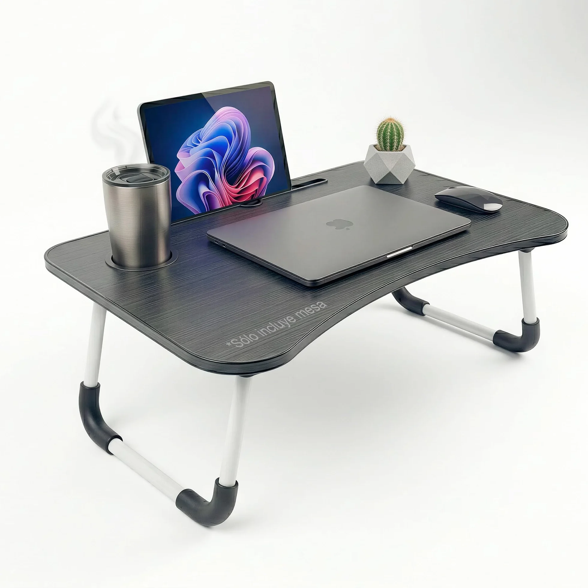 Mesa Portátil para Cama y Sofá con Portavasos y Ranura para Tablet, Mesa Plegable para Portátil hasta 17.3”, Bandeja Desayuno Cama Antideslizante, Soporta 20 kg, Mesa Laptop para Trabajar, Estudiar