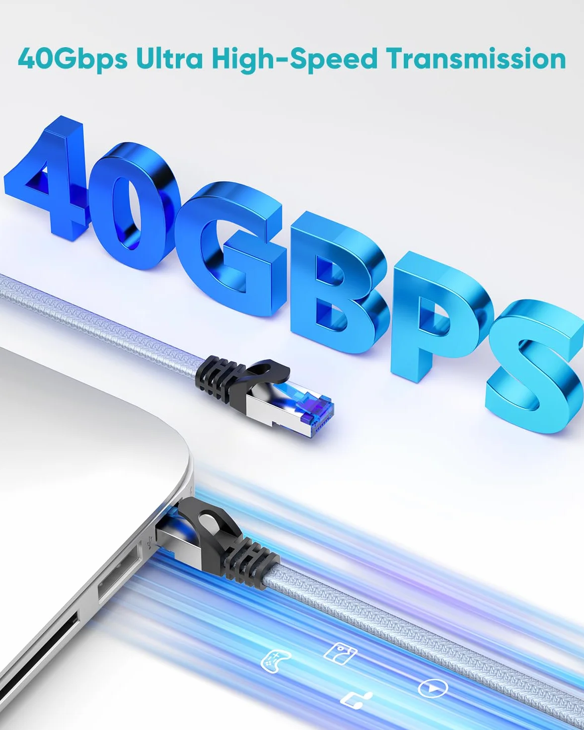 BUSOHE Cat 8 Cable Ethernet de 10m, Trenzado Cable de Red LAN Gigabit Plano de Alta Velocidad RJ45, Cable de Conexión de Internet 40Gbps 2000Mhz Compatible con PC, Portátil, Routers, Módem