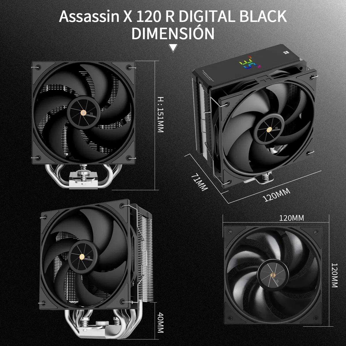 Thermalright Assassin X 120R Enfriador de CPU Negro Digital, Cubierta superior de pantalla digital,Enfriamiento de disipador de calor de computadora, Soporte AM4/AM5,Intel LGA1851/1700/115X/1200