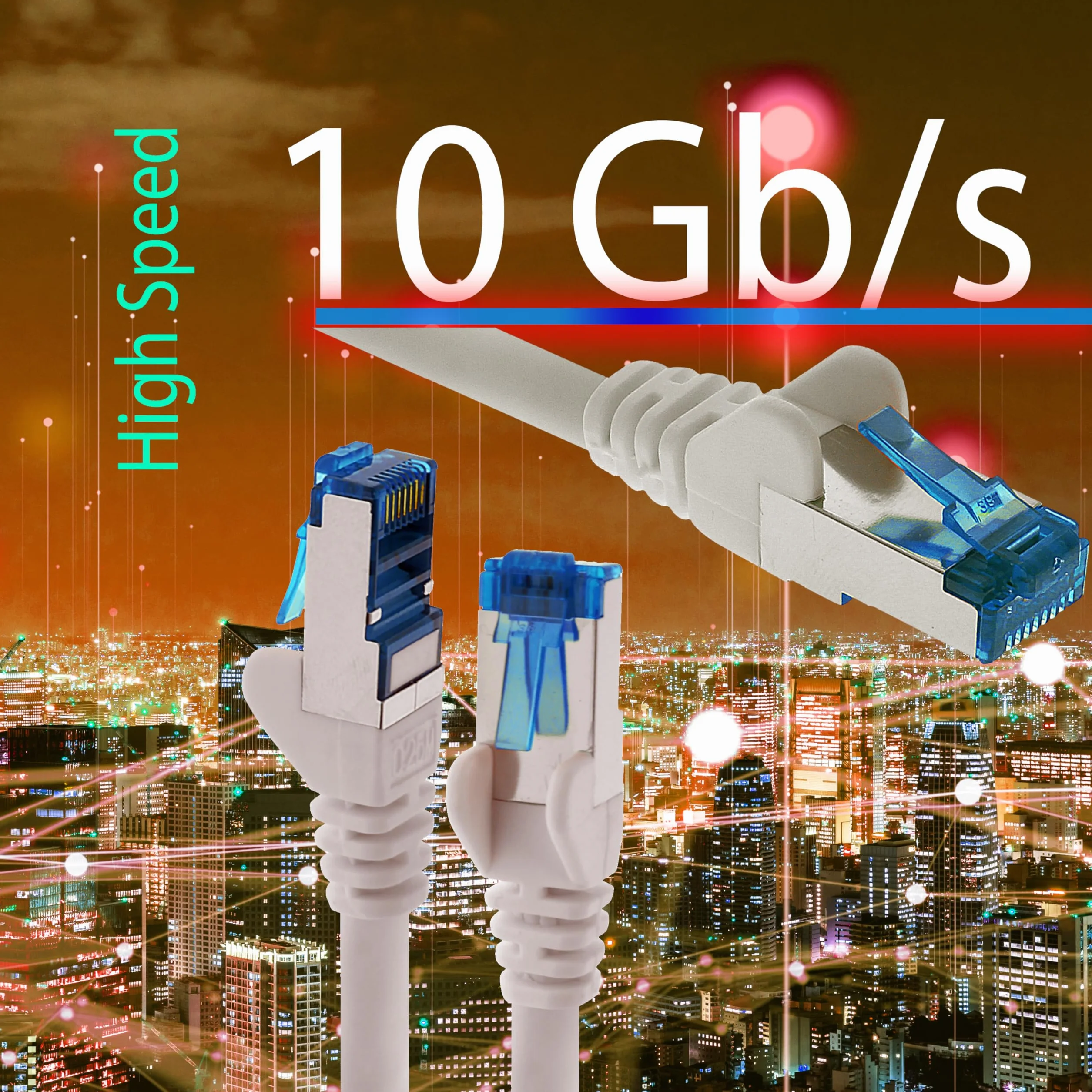 1,5m Cable de Red, Cable Ethernet y LAN SFTP PIMF Cat6a - transmite hasta 10 Gigabit por Segundo y es Adecuado para switches, routers, módems con Entrada RJ45, blanco - 10 piezas