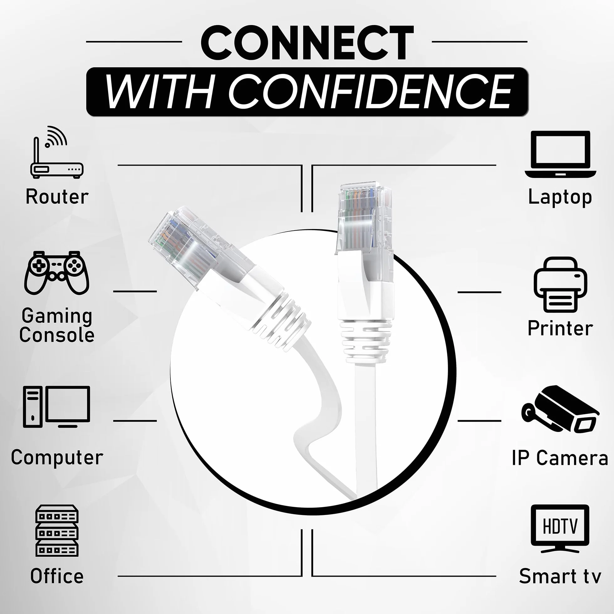 Mr. Tronic Cable Ethernet Cat 6 De 10m, Cable de Red Plano LAN Con Conectores RJ45 Para Internet Rápida & Fiable - Cat6 con Conexión AWG24 | Internet UTP CCA (10 Metros, Blanco)