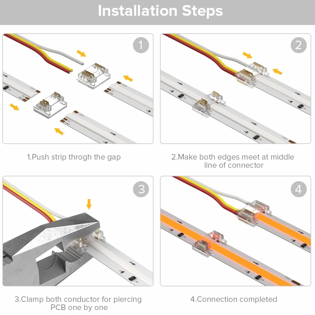 SEZO Juego de Conectores LED FCOB RGB IC de 3 pines 12mm 24 Unidades Transparente sin Soldadura Placa a Bordo Conector de Cable + 8 Cables de Extensión de 15cm de Largo 22 AWG