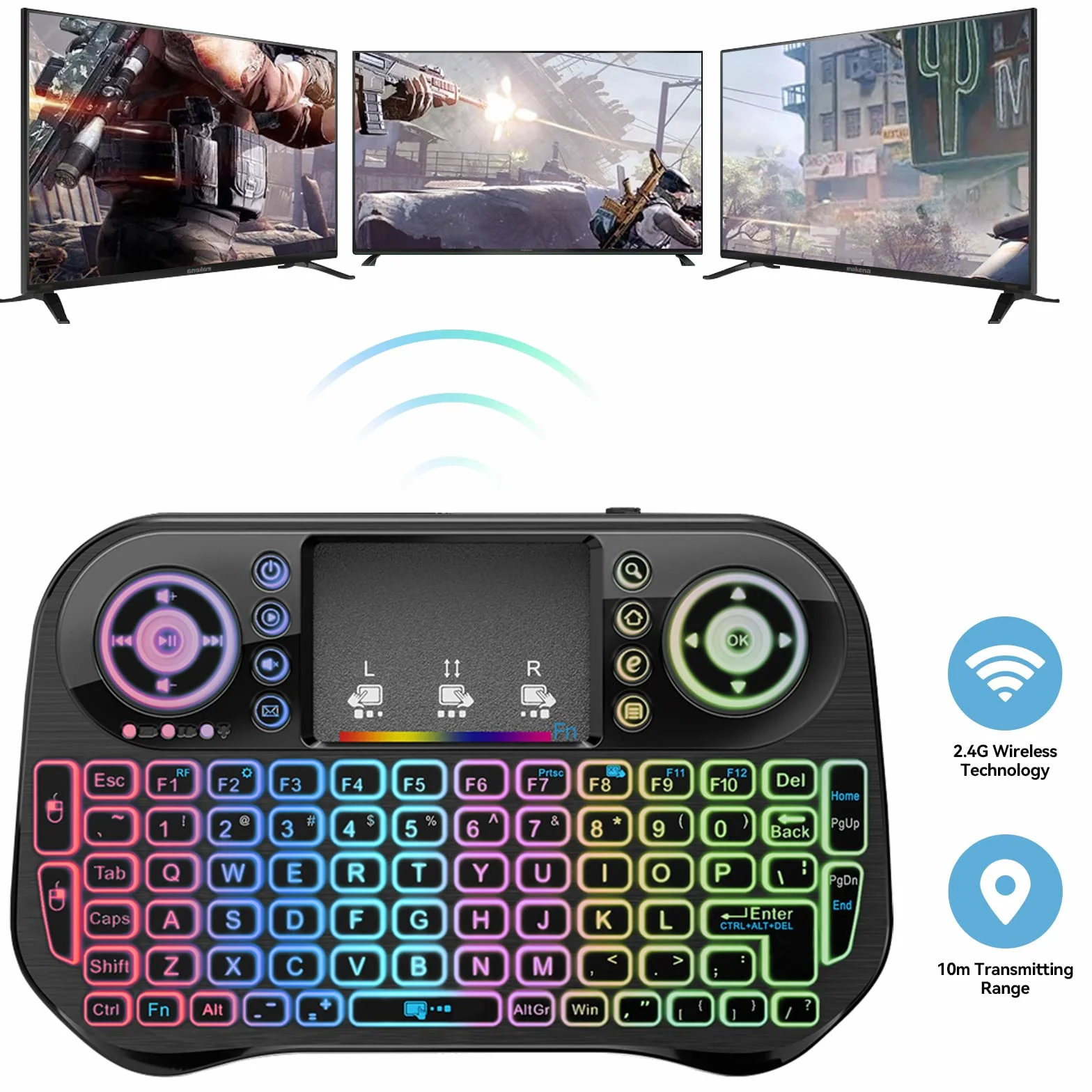 LONGYI i10 Mini Teclado Inalambrico, Smart TV, Android Keyboard with Touchpad, Bluetooth y 2.4G Mini Keyboard for Smart TV Remote Control/PC/Pad/Xbox/Android Box/HTPC